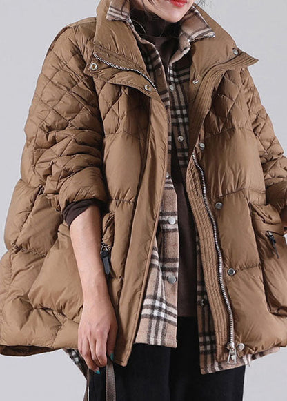 Brown Zip Up Pockets Duck Down Winter Coats