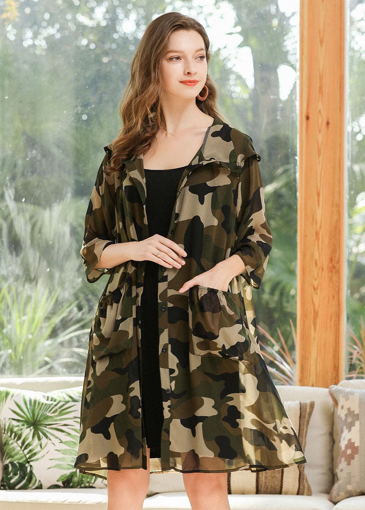 Camouflage Hooded Print Chiffon Cardigan Summer