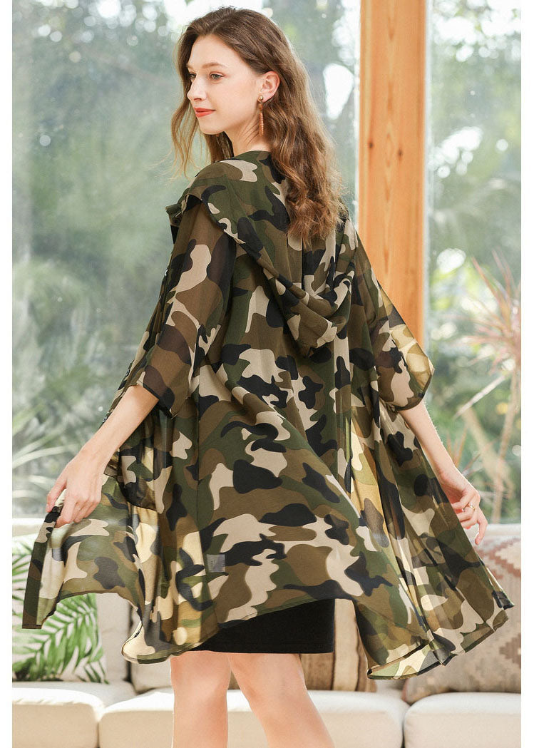 Camouflage Hooded Print Chiffon Cardigan Summer