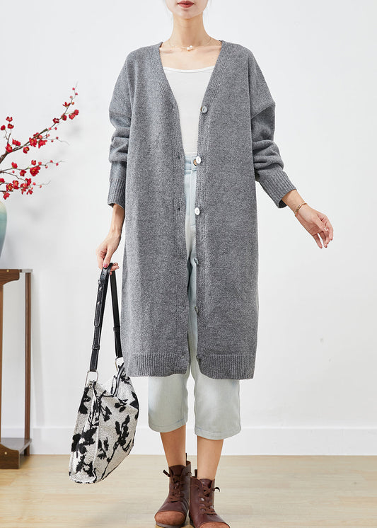 Charcoal Grey Oversized Button Down Knit Cardigan Fall