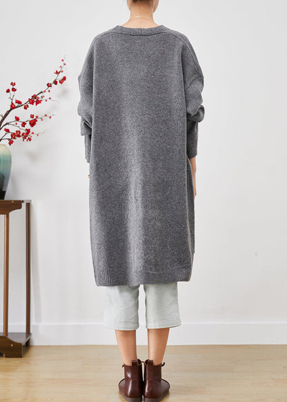 Charcoal Grey Oversized Button Down Knit Cardigan Fall