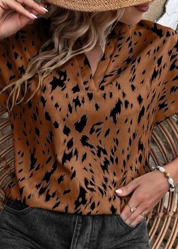 Chocolate V Neck Cozy Shirts Short Sleeve