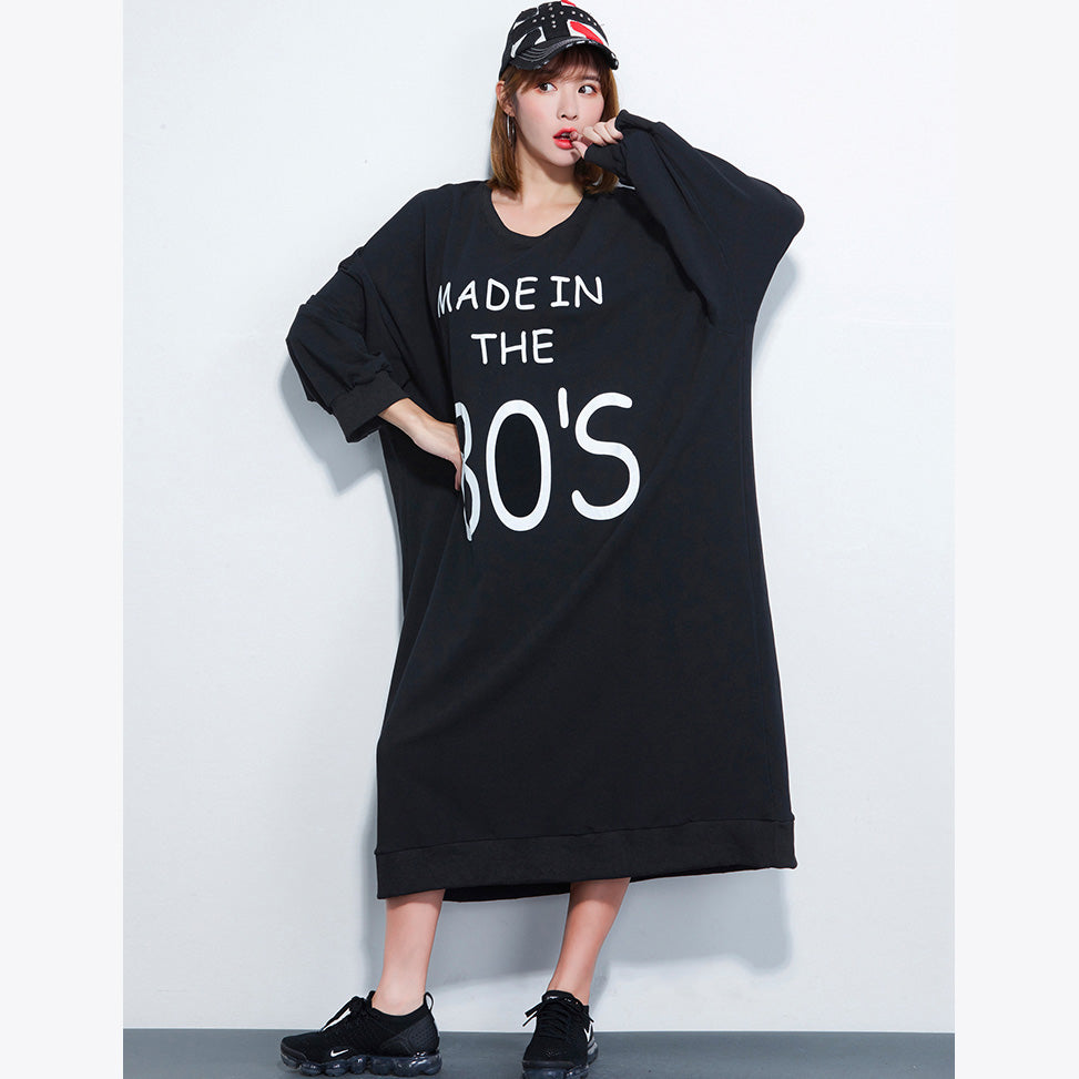 Clothing Girl Letter Print Dress Loose Black Dresses