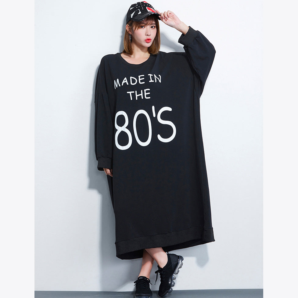 Clothing Girl Letter Print Dress Loose Black Dresses