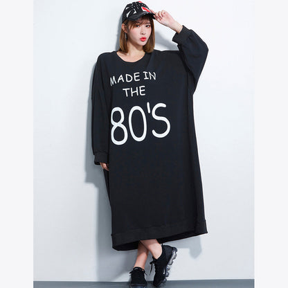 Clothing Girl Letter Print Dress Loose Black Dresses