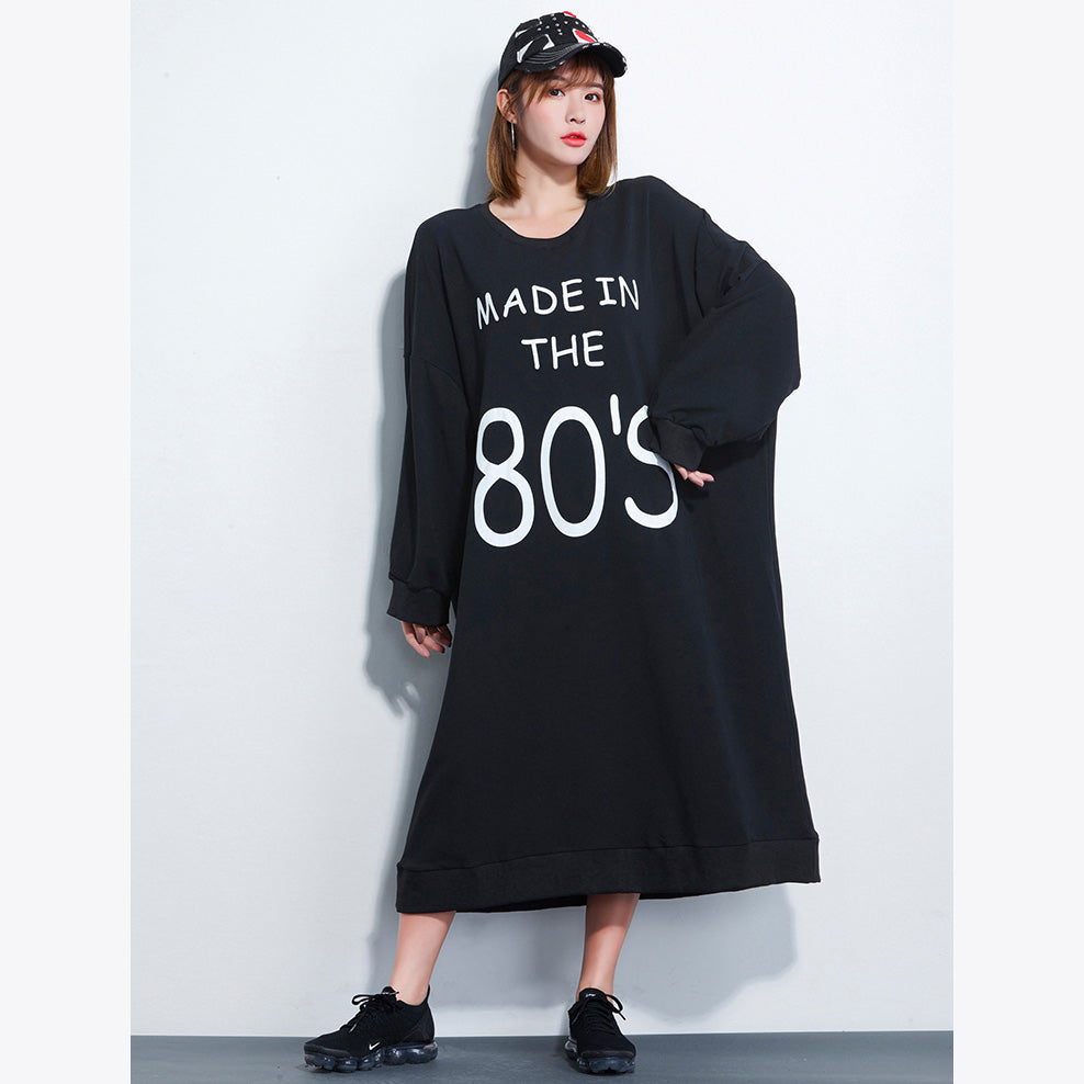 Clothing Girl Letter Print Dress Loose Black Dresses