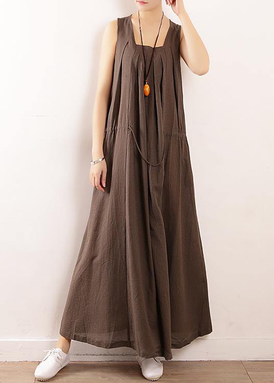 Chocolate Collar Summer Linen Dress
