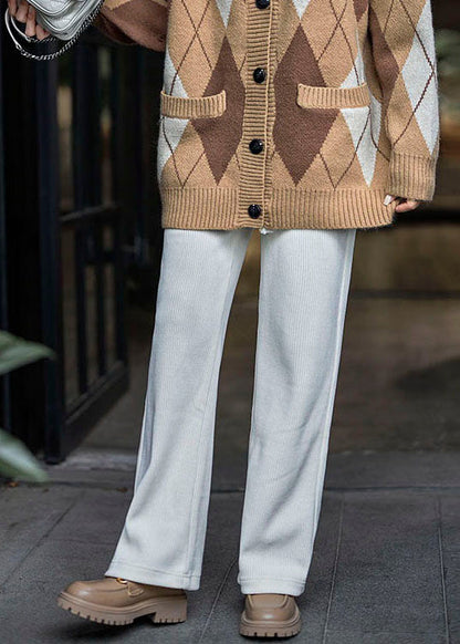 Chocolate Elastic Waist Color Corduroy Straight Pants Winter