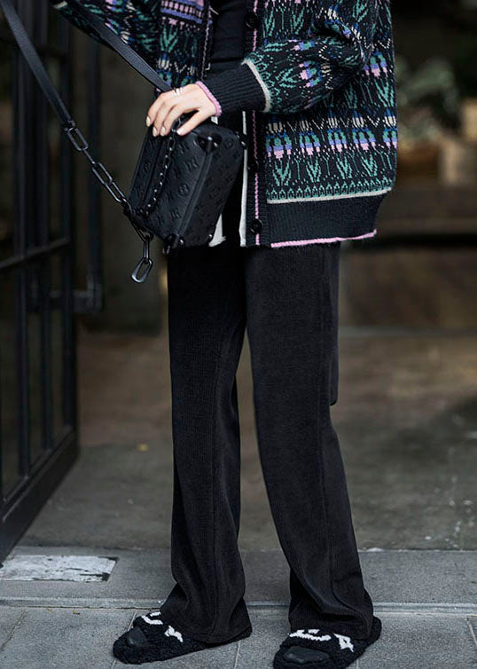 Chocolate Elastic Waist Color Corduroy Straight Pants Winter