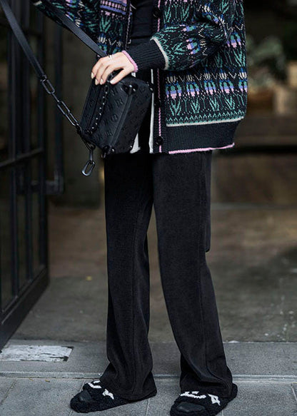 Chocolate Elastic Waist Color Corduroy Straight Pants Winter