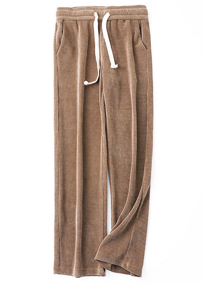 Chocolate Elastic Waist Color Corduroy Straight Pants Winter