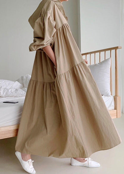 Coffee Hooded Exra Large Hem Cotton Holiday Dress Fall