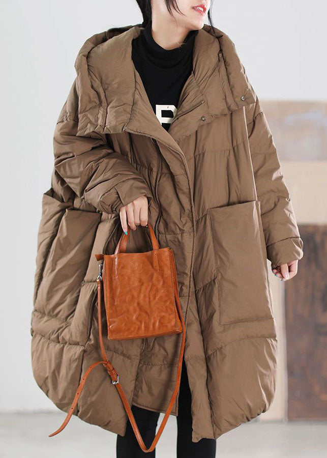 Chocolate Hooded Oversized Big Pockets Duck Down Down Coats Winter
