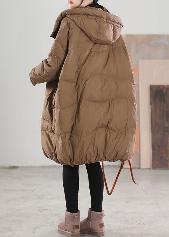 Chocolate Hooded Oversized Big Pockets Duck Down Down Coats Winter
