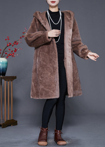 Coffee Hooded Warm Mink Velvet Coat Outwear Winter