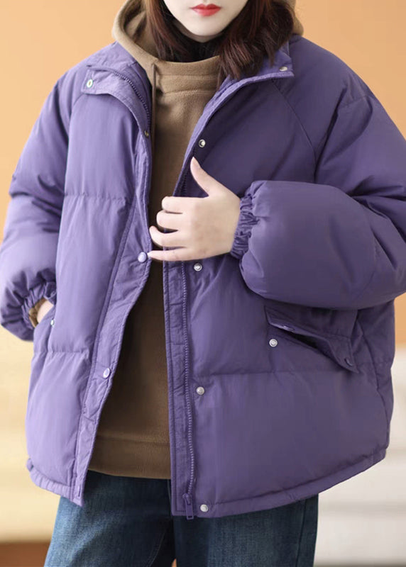 Coffee Hooded Zippered Pockets Cotton Filled Parka Winter