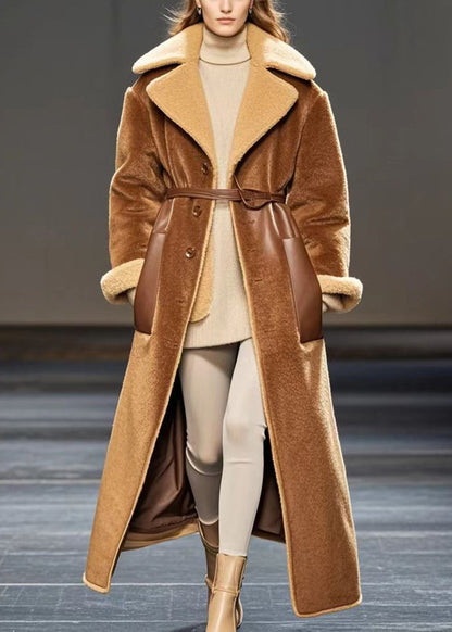 Coffee Oversized Patchwork Warm Fleece Coats Winter
