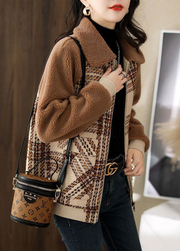 Coffee Thick Patchwork Teddy Faux Fur Coats Winter