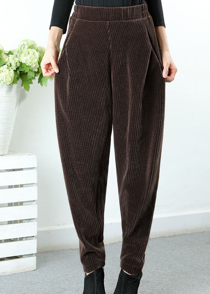 Chocolate Asymmetrical Design Pockets Thick Harem Winter Pants