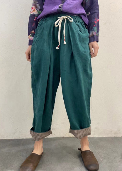 Chocolate Elastic Waist Drawstring Pockets Linen Pants Spring