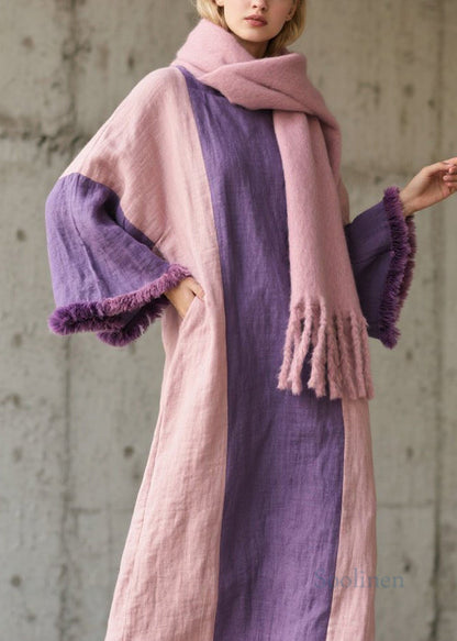 Colorblock Fuzzy Fur Patchwork Cotton Dress Fall