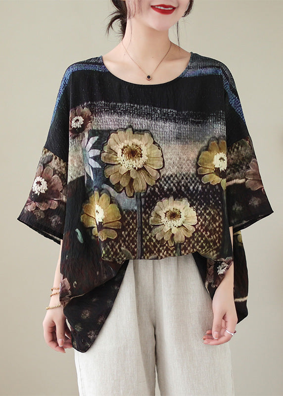 Colorblock O Neck Print Cotton T Shirt Half Sleeve