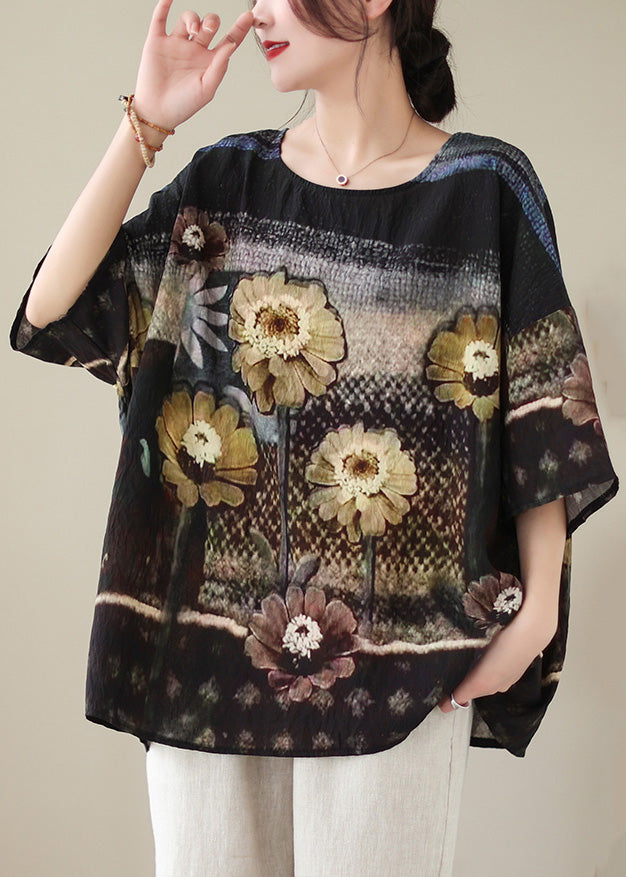 Colorblock O Neck Print Cotton T Shirt Half Sleeve