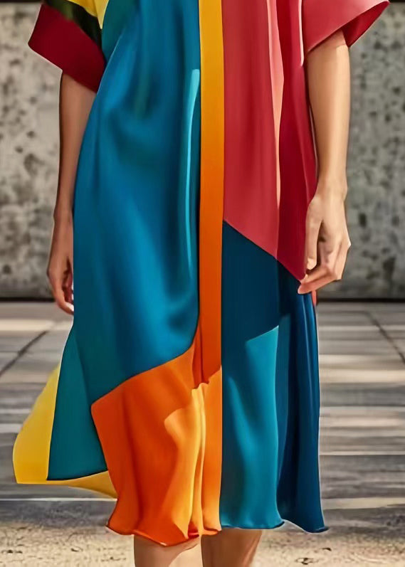 Colorblock Oversized Patchwork Silk Dress Summer