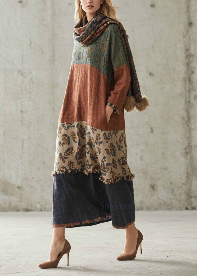 Colorblock Print Patchwork Cotton Dresses Fall