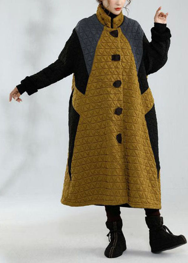 Colorblock Stand Collar Oversized Patchwork Fine Cotton Filled Jackets Winter