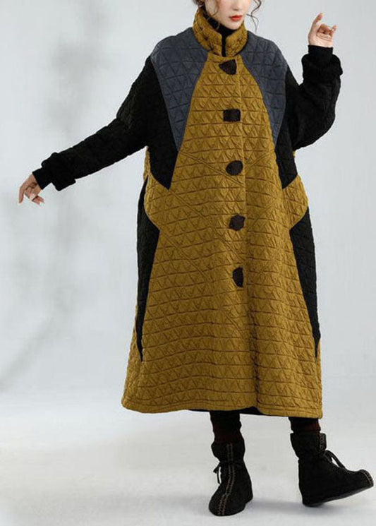 Colorblock Stand Collar Oversized Patchwork Fine Cotton Filled Jackets Winter