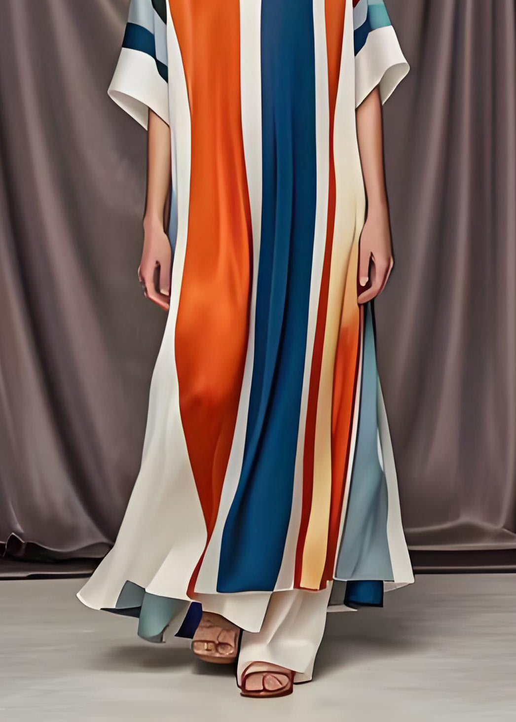 Colorblock V Neck Patchwork Silk Maxi Dress Summer