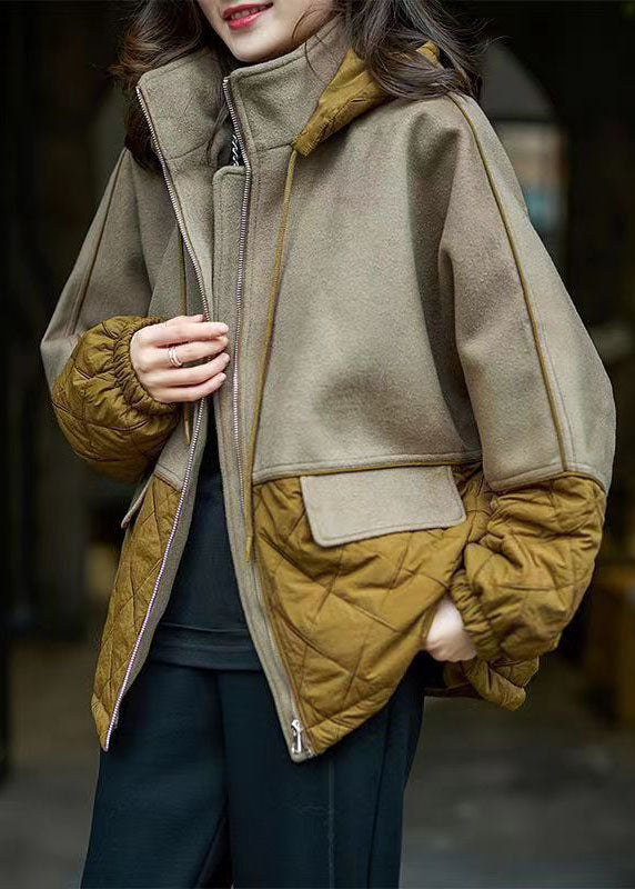 Colorblock Zip Up Patchwork Cotton Hooded Jacket Fall