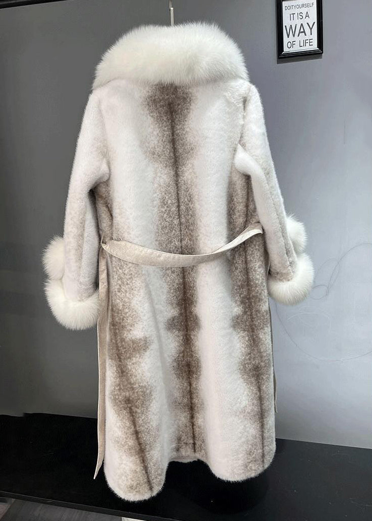 Dull Purple Fox Collar Tie Waist Mink Velvet Trench Winter