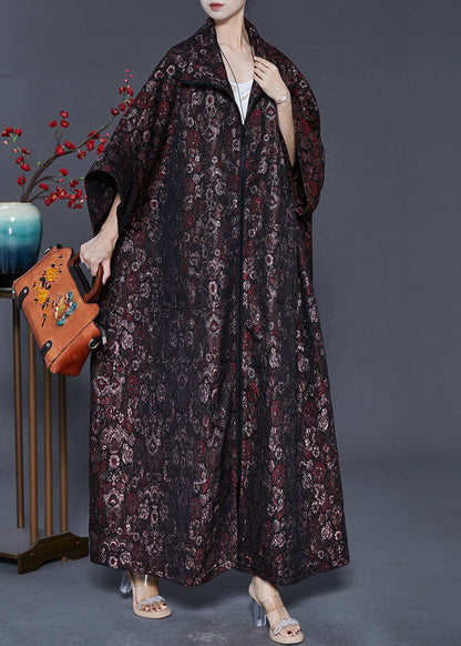 Dull Red Oversized Print Cotton Trench Spring
