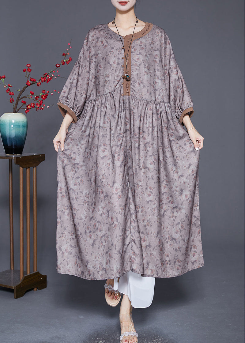 Embroideried Print Wrinkled Linen Robe Dresses Summer