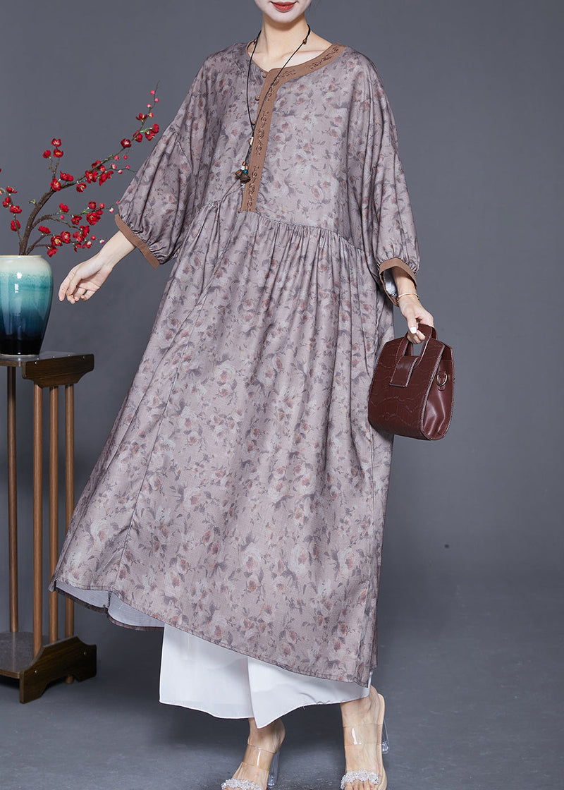 Embroideried Print Wrinkled Linen Robe Dresses Summer