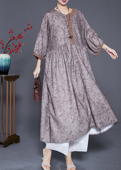 Embroideried Print Wrinkled Linen Robe Dresses Summer