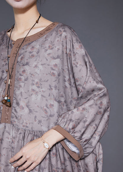 Embroideried Print Wrinkled Linen Robe Dresses Summer