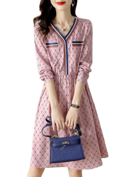 Fine Pink Print Patchwork Spring Dresses