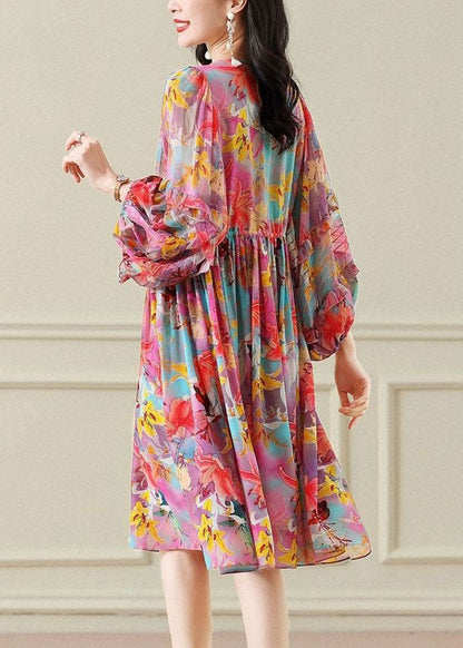 O Neck Wrinkled Patchwork Chiffon Long Dress Summer