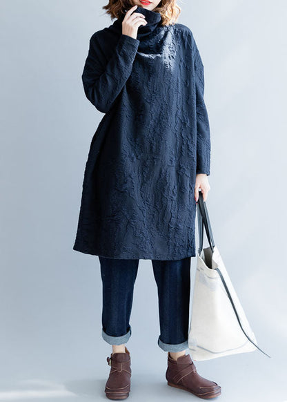 French Navy Turtle Neck Loose Dress Spring