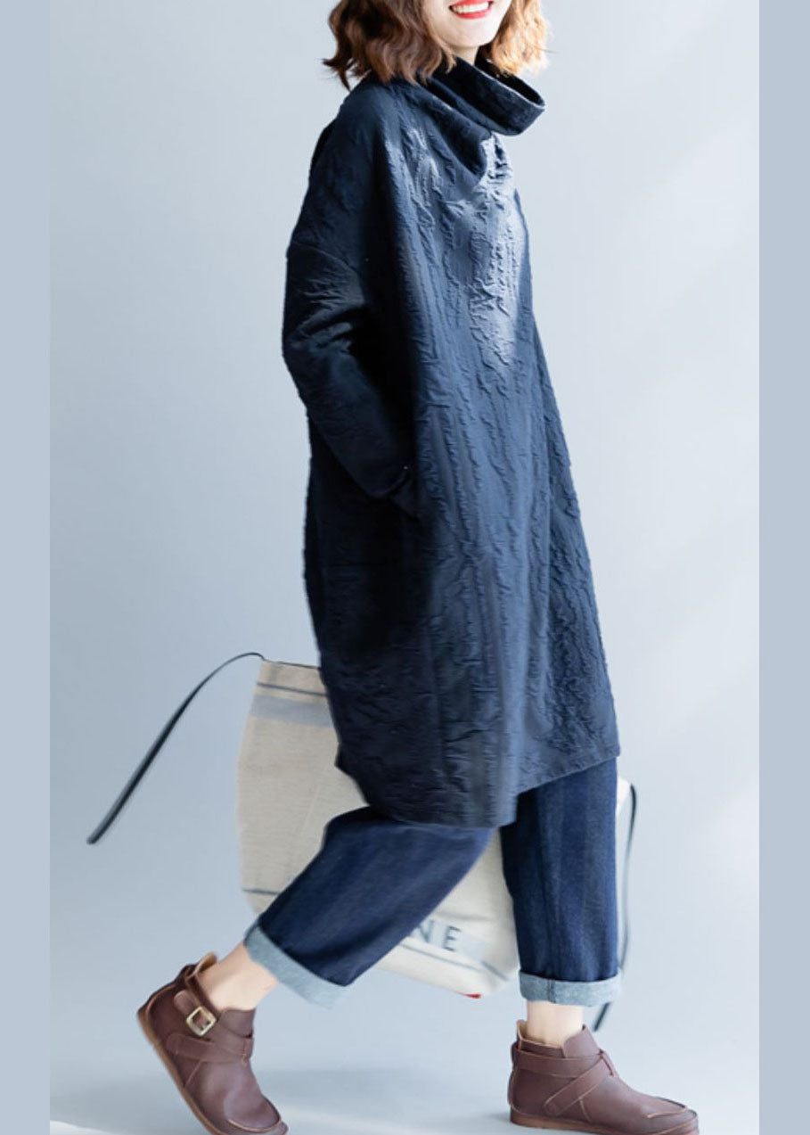 French Navy Turtle Neck Loose Dress Spring