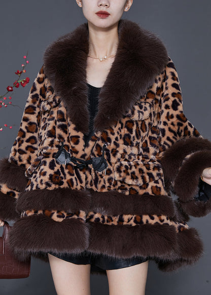 Fur Collar Leopard Drawstring Mink Velvet Trench Spring
