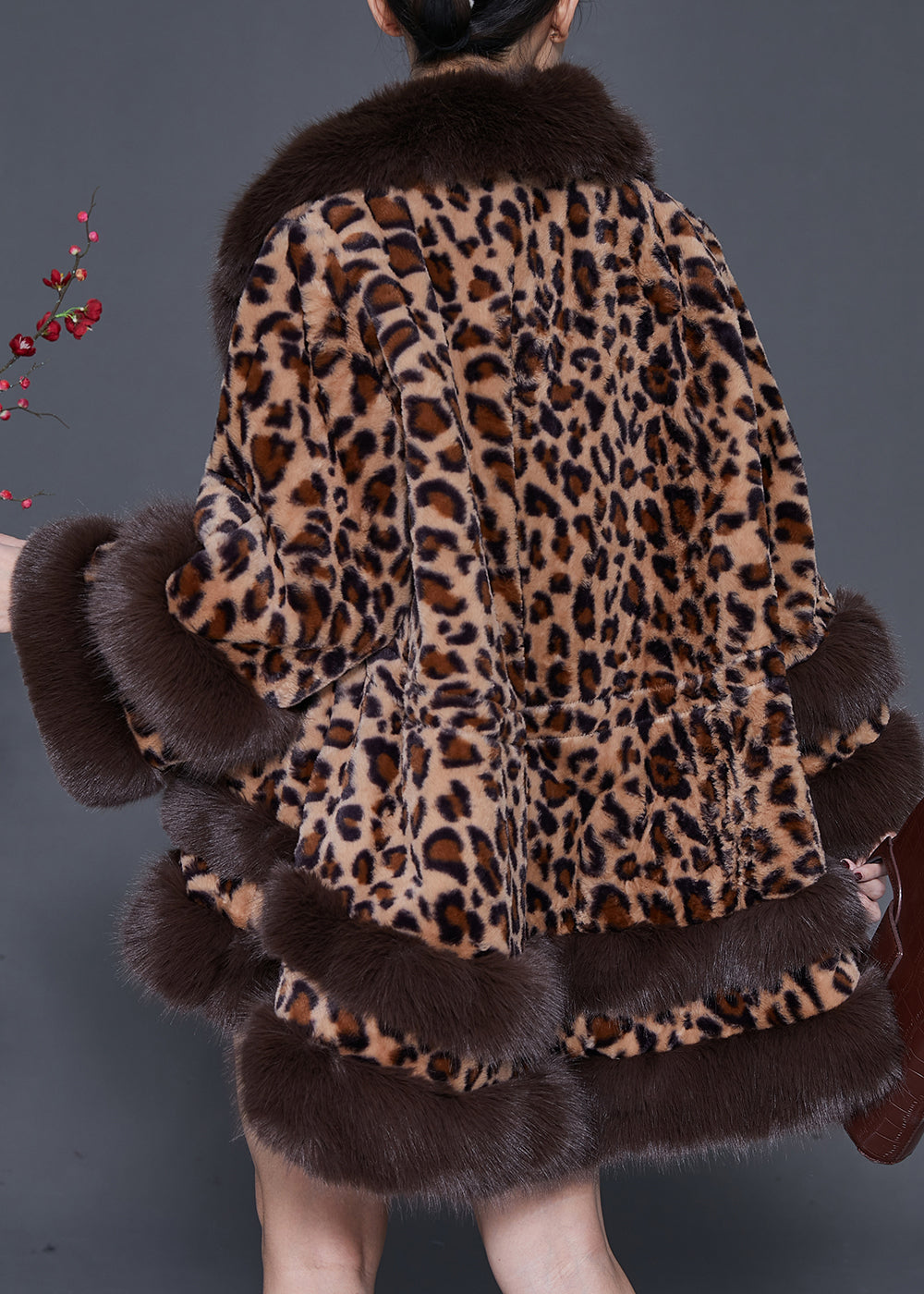 Fur Collar Leopard Drawstring Mink Velvet Trench Spring
