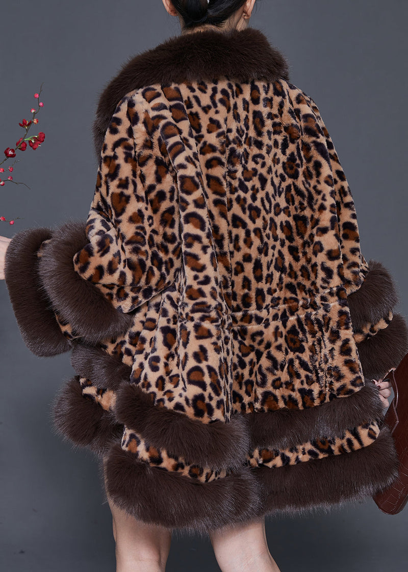 Fur Collar Leopard Drawstring Mink Velvet Trench Spring