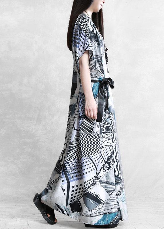 Gray Print Silk Robe Dresses Tunic