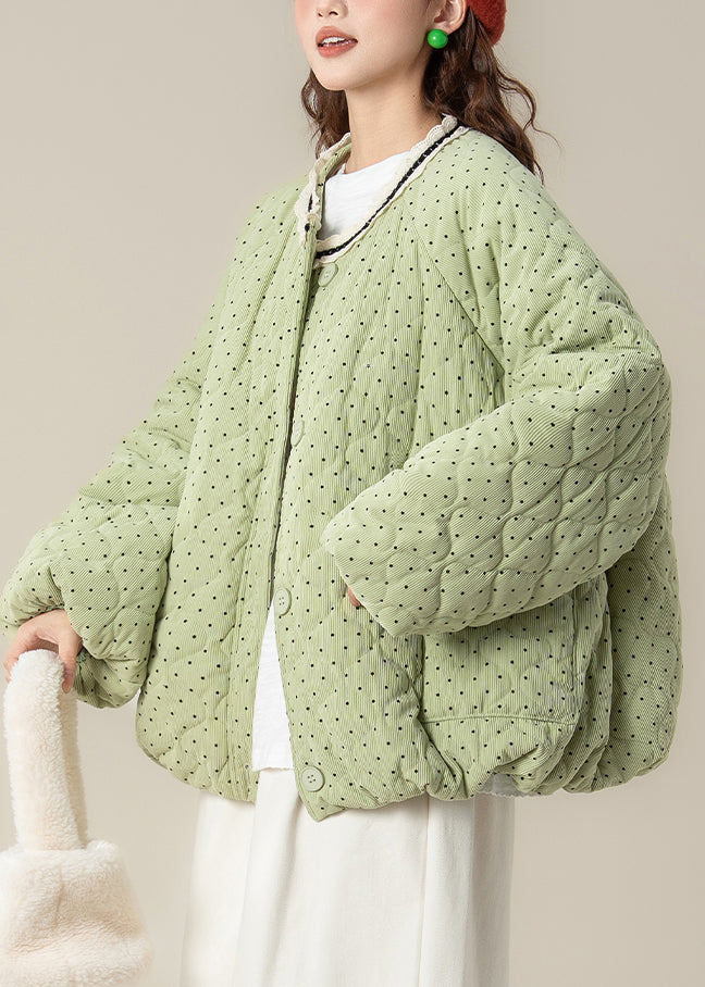 Green Dot Pockets Lace Patchwork Cotton Filled Parkas Winter