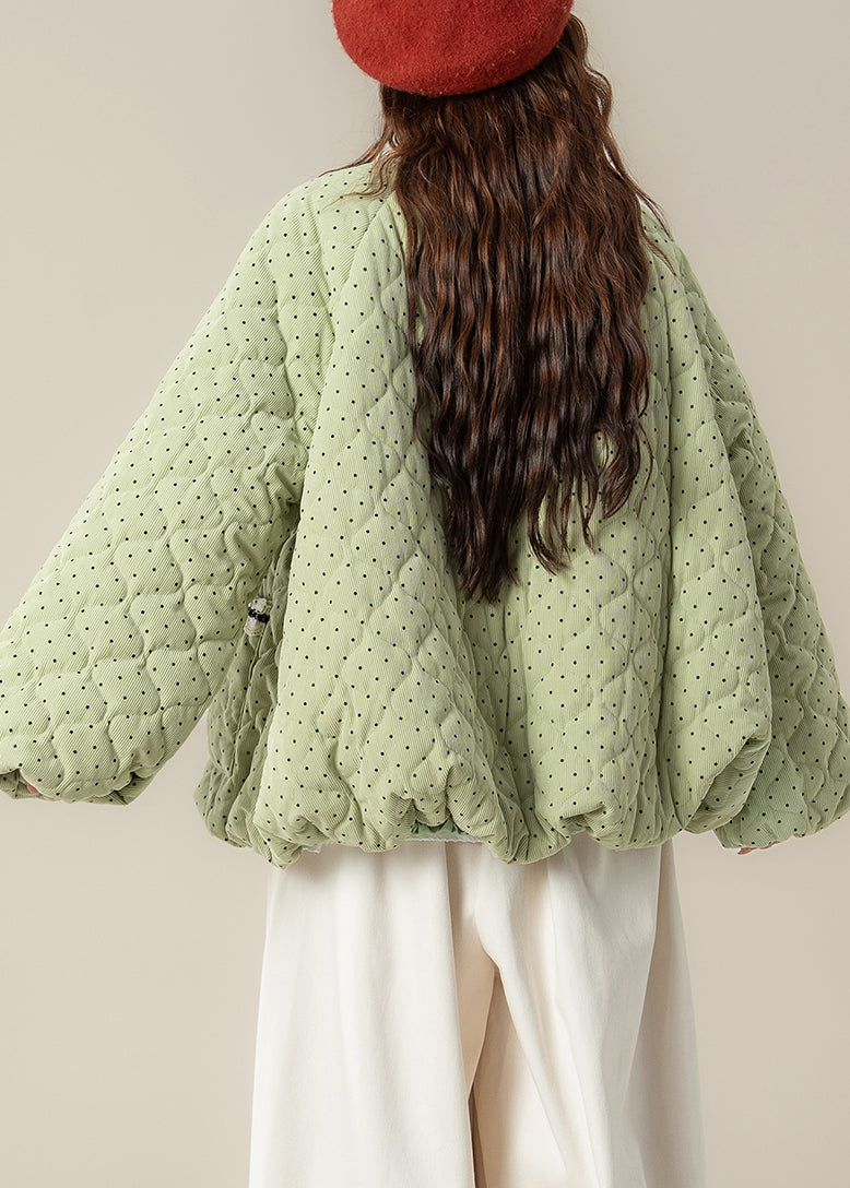 Green Dot Pockets Lace Patchwork Cotton Filled Parkas Winter