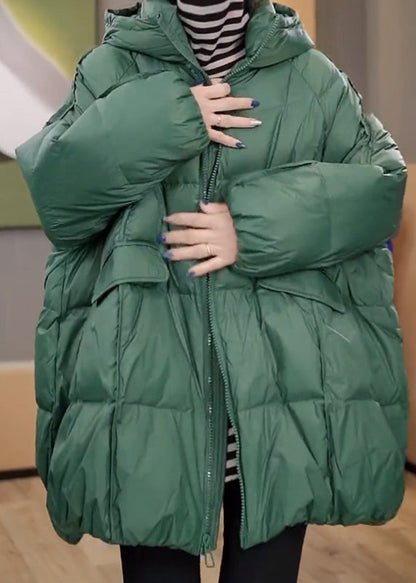Green Hooded Pockets Duck Down Parkas Winter